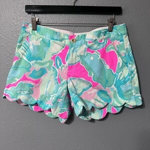 Lilly Pulitzer The Buttercup Shorts 4 Multi Color Scallop Hem Summer Beach EUC
